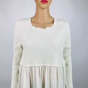 Womens Petite Sweater Mixed-Media Warm Ivory K#20
